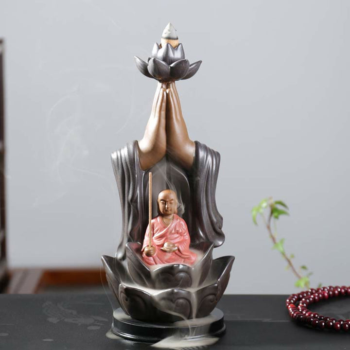 Buddha Avalokitesvara Chenrezig Ksitigarbha Ceramic Lotus Blessing Backflow Incense Burner