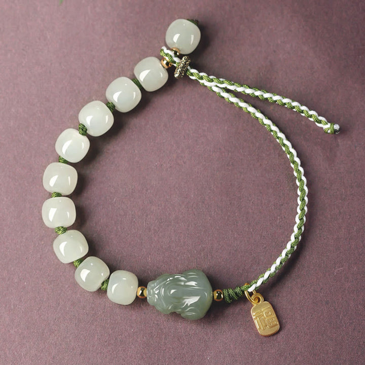 Natural Hetian Jade PiXiu Luck Fu Character String Bracelet