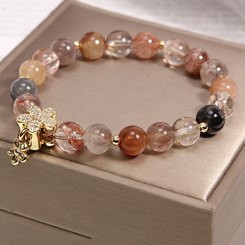 Multicolored Rutilated Quartz Citrine Wealth Protection Flower Bracelet