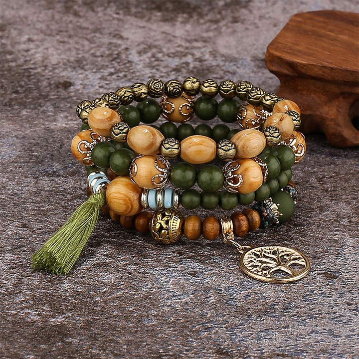 Wenge Wood Layered Tree Tassel Healing Bracelet