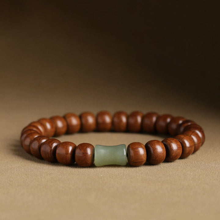 Buddha Stones Natural Abelia Biflora Wood Hetian Jade Bamboo Bead Warding Off Evil Spirits Bracelet