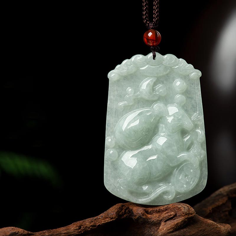 Natural Jade 12 Chinese Zodiac Abundance Amulet Pendant Necklace