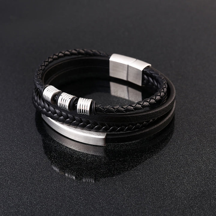 Buddha Stones Leather Multi-Layer Titanium Steel Balance Braided Magnetic Buckle Bracelet