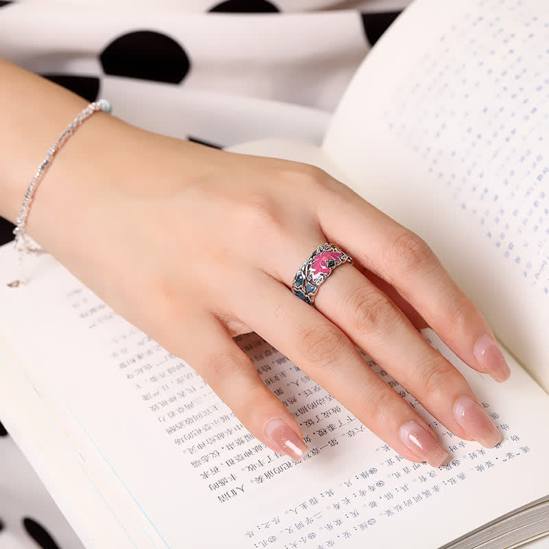 925 Sterling Silver Lotus Koi Fish Enlightenment Ring