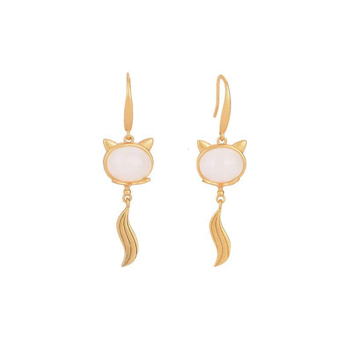 FengShui White Jade Fox Fortune Earrings