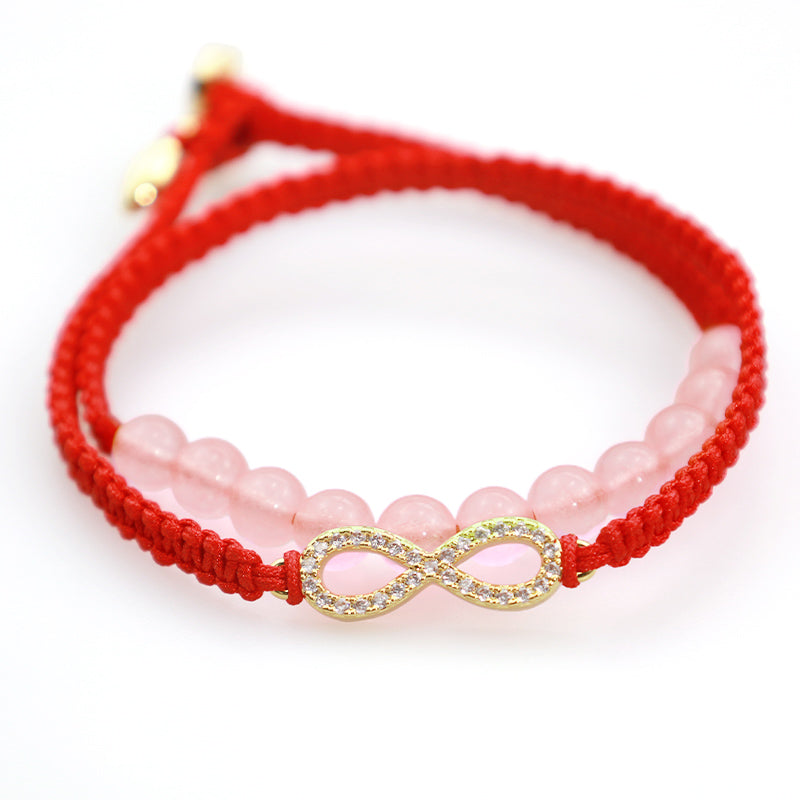 Buddha Stones Tibetan Handmade Lotus Pink Crystal Soothing Red String Bracelet