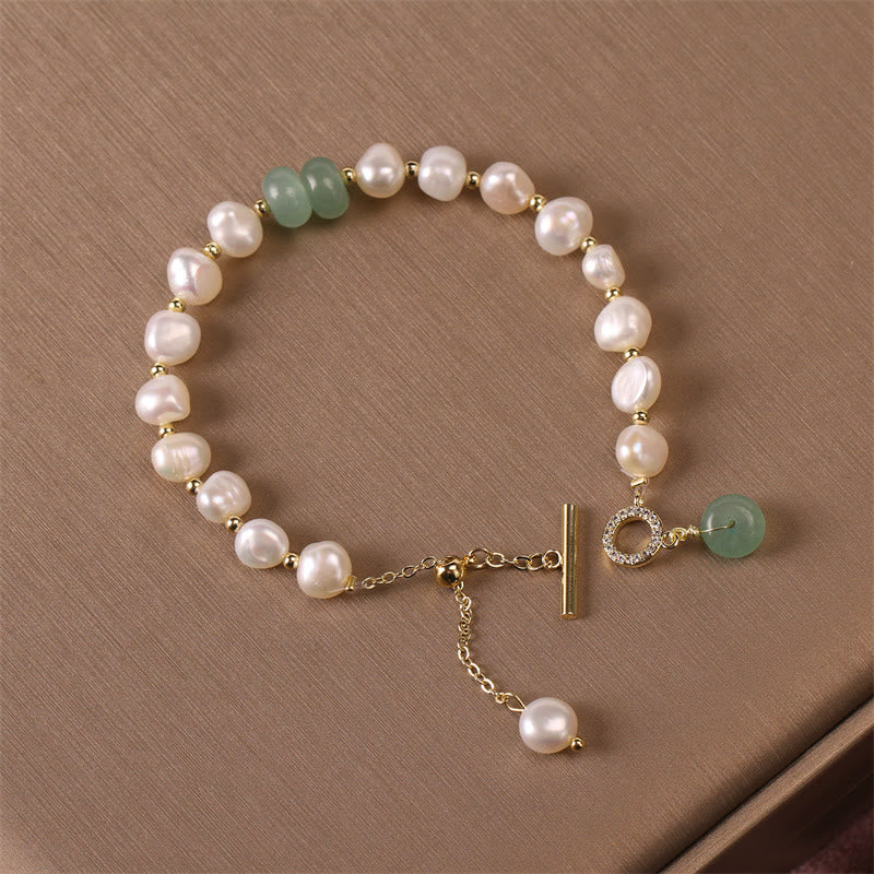 Buddha Stones Pearl Green Strawberry Quartz Bead Healing Chain Bracelet