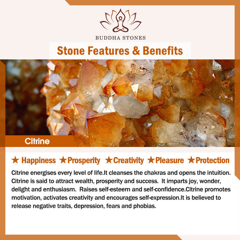 Buddha Stones Natural Citrine Happiness Prosperity Ring