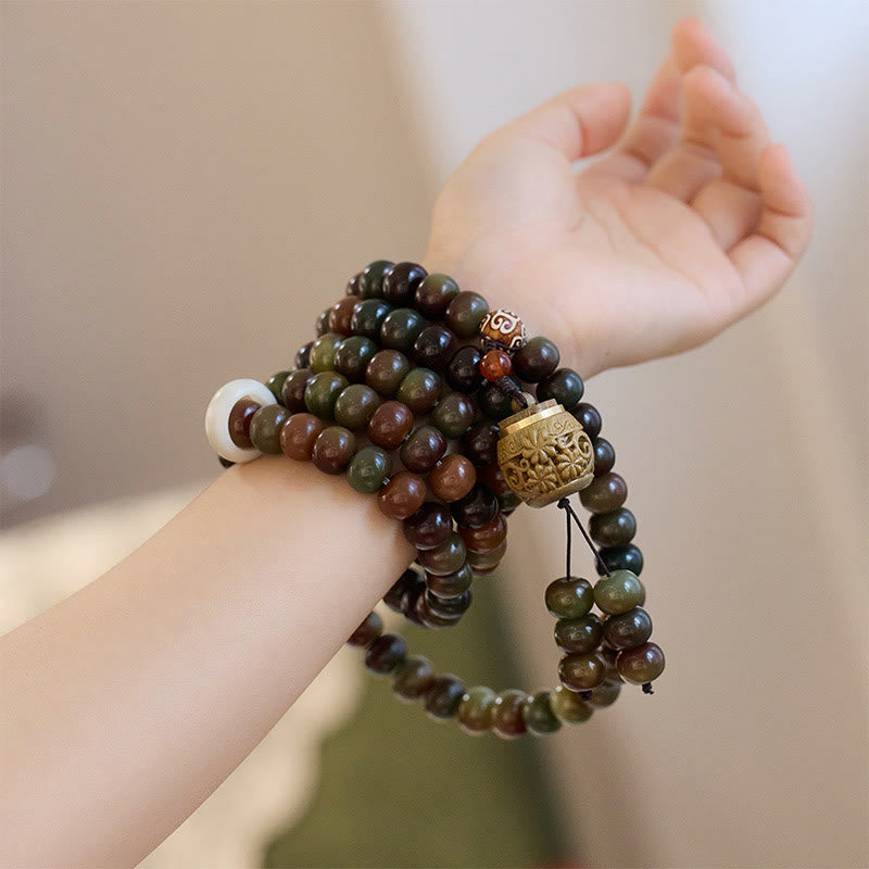 Buddha Stones 108 Mala Beads Dunhuang Color Bodhi Seed Dzi Bead Keep Away Evil Spirits Bracelet