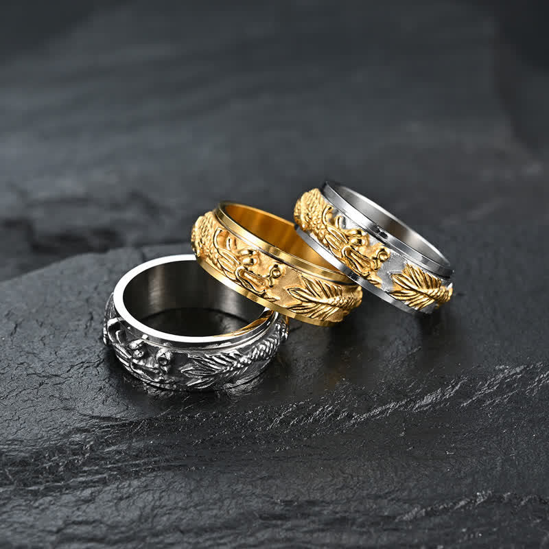 Buddha Stones Dragon Titanium Steel Stimulation Rotatable Ring