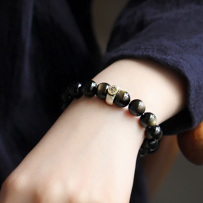 Chinese Zodiac Natal Buddha Obsidian Purification Bracelet