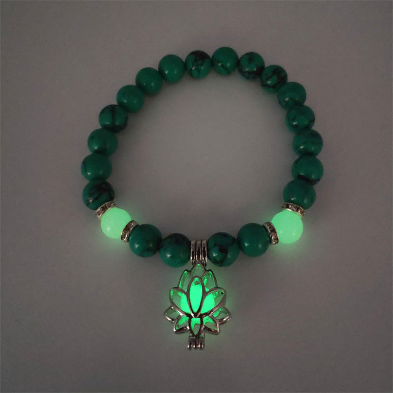 Buddha Stones Tibetan Turquoise Glowstone Luminous Bead Lotus Protection Bracelet