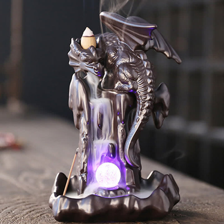 Nordic Dragon Ceramic Backflow Smoke Fountain Meditation Healing Incense Burner Led Ball Decoration