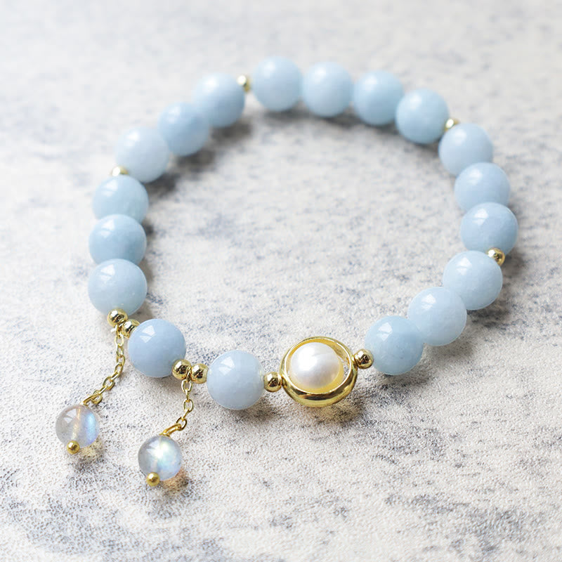 Buddha Stones Aquamarine Pearl Healing Moonstone Beads Charm Bracelet