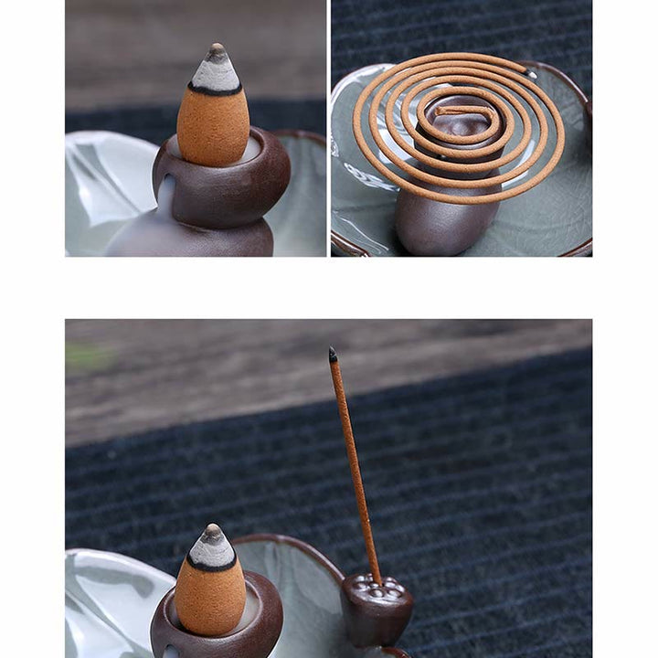 Lotus Plum Blossom Square Ceramic Spiritual Backflow Incense Burner