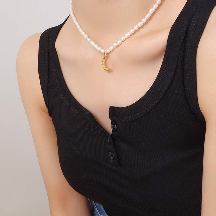 Pearl Crescent Moon Calm Necklace Pendant