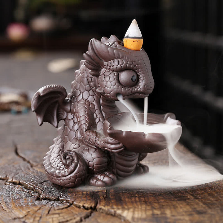 Lovely Dinosaur Purple Clay Backflow Smoke Fountain Healing Incense Burner Decoration