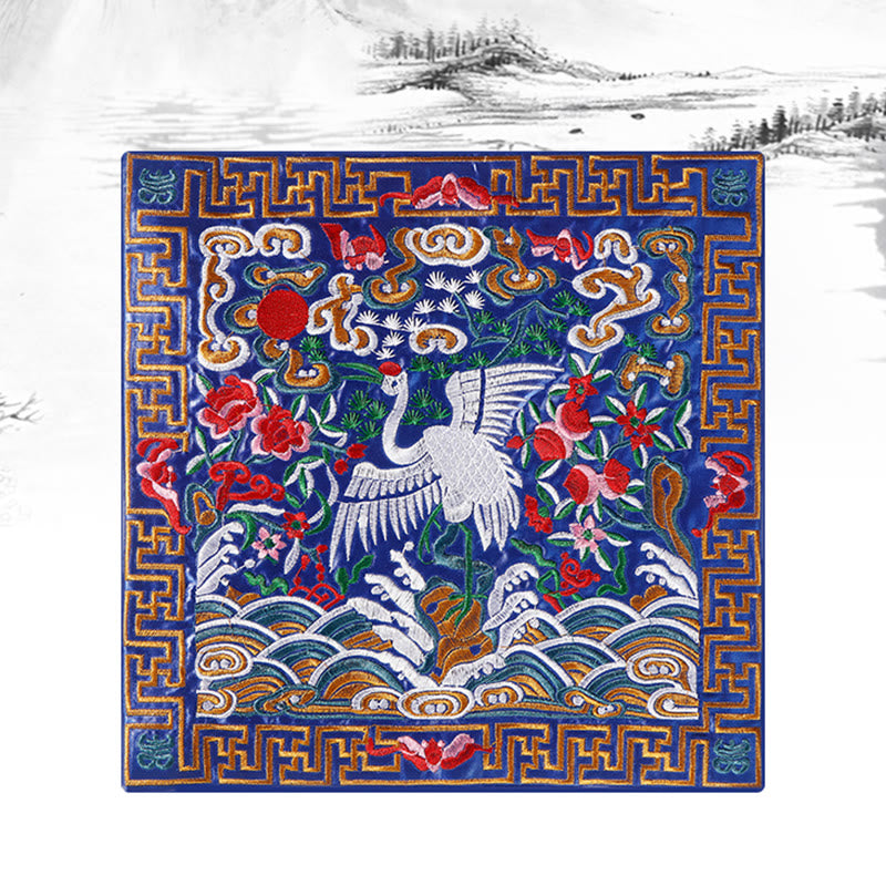 Buddha Stones Crane Phoenix Dragon Kirin Embroidered Cup Mat Pad Tea Cup Coaster Square Kung Fu Tea Mat