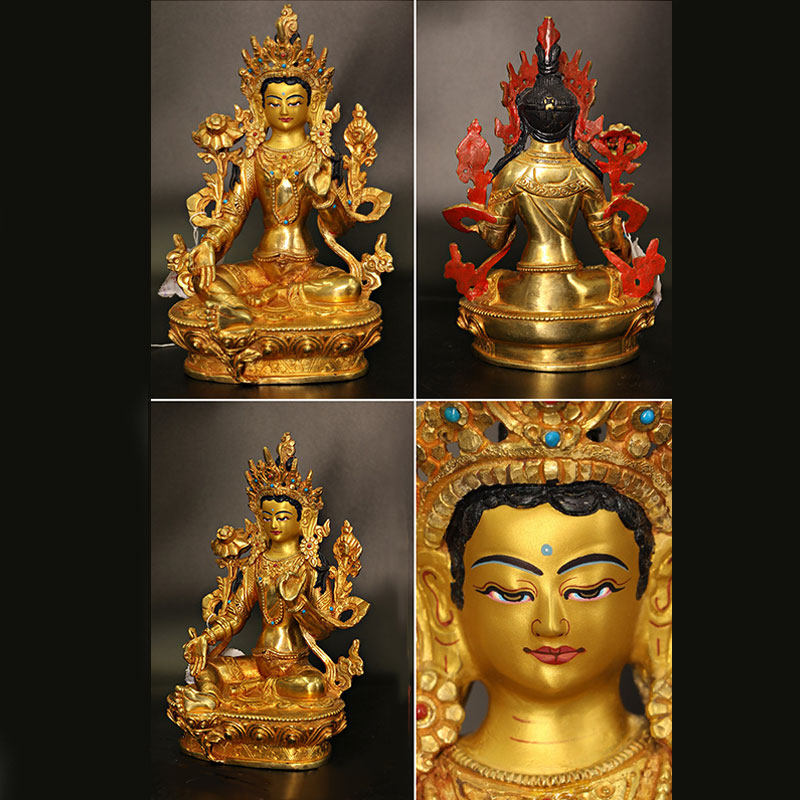 Bodhisattva Tara Chenrezig Four-armed Avalokitesvara Protection Copper Gold Plated Statue Decoration