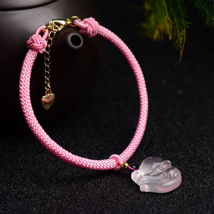 Lucky Pink Crystal Fox Love String Bracelet