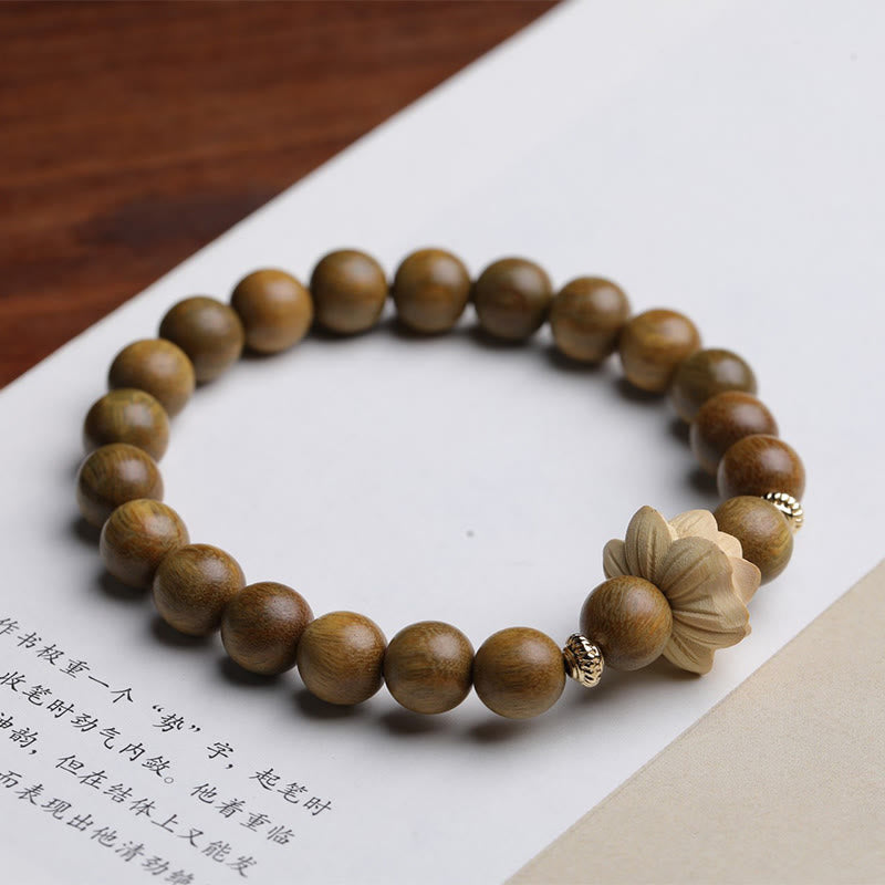 Buddha Stones Green Sandalwood Boxwood Lotus Soothing Bracelet