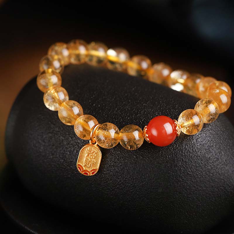 Buddha Stones Citrine Red Agate Fortune Charm Bracelet