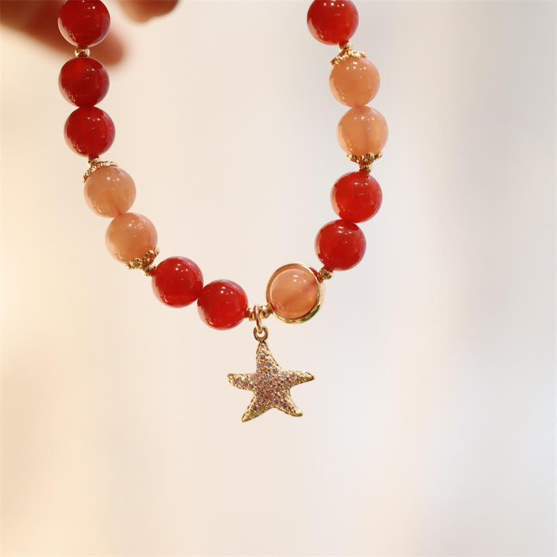 Sun Stone Peach Moonstone Red Agate Crystal Star Wealth Bracelet