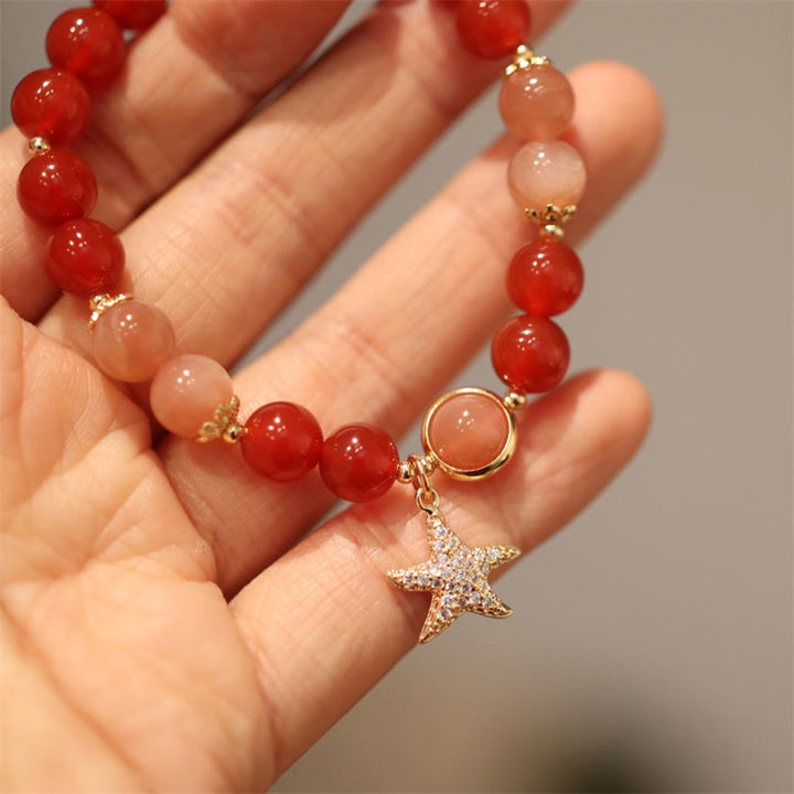 Sun Stone Peach Moonstone Red Agate Crystal Star Wealth Bracelet