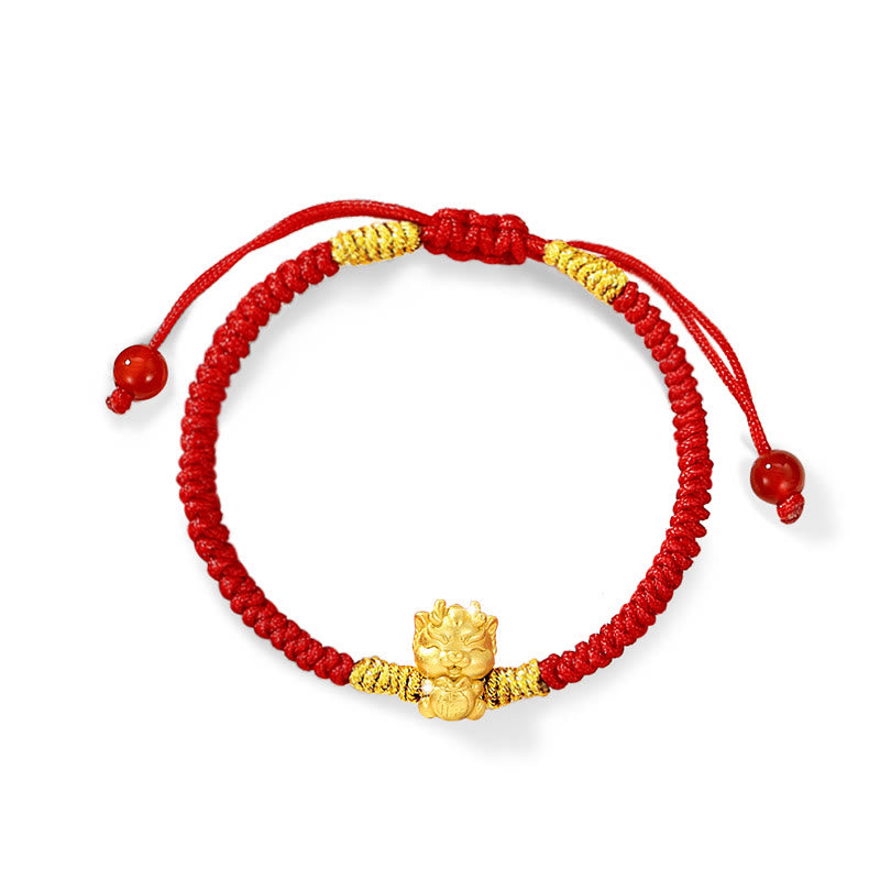 Buddha Stones 999 Sterling Silver Copper Coin Fortune Dragon Fu Character Luck Handcrafted Red String Braided Bracelet