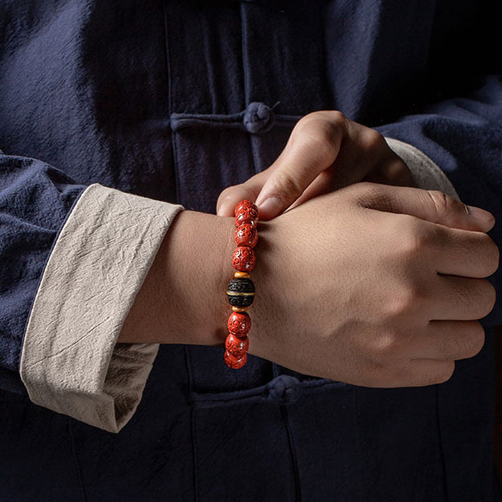 Buddha Stones Natural Cinnabar Ebony Calm Blessing Bracelet