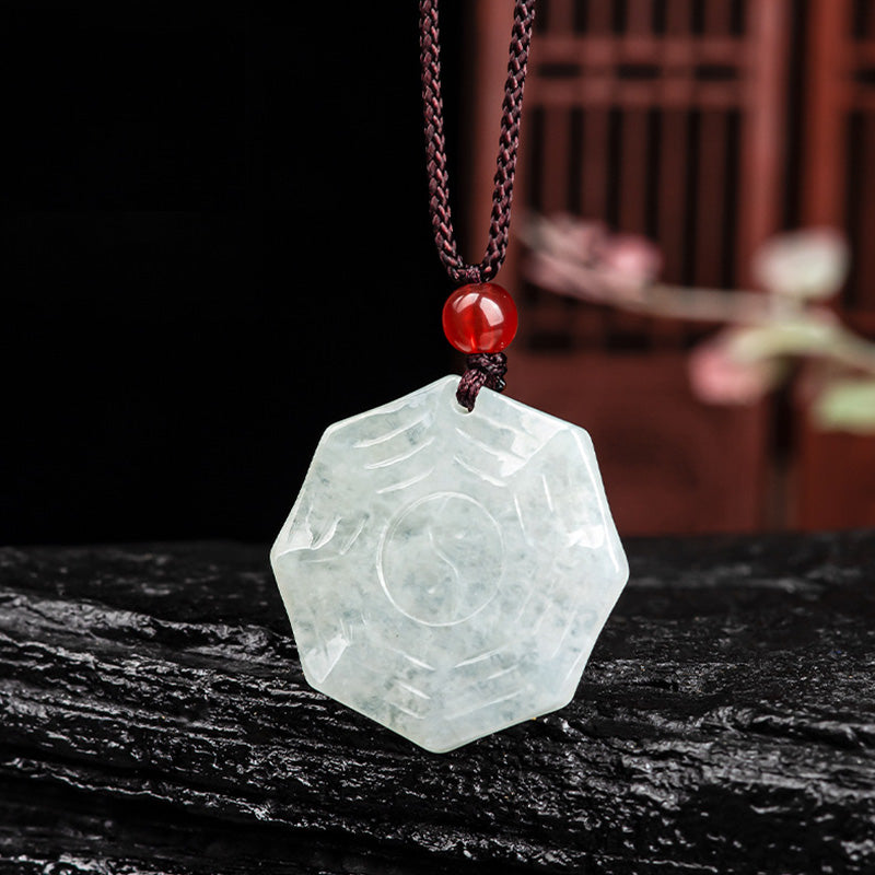 Natural Jade Bagua Yin Yang Luck Necklace Pendant