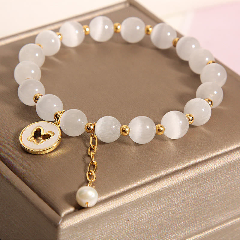 Buddha Stones Cat's Eye Butterfly Charm Love Bracelet