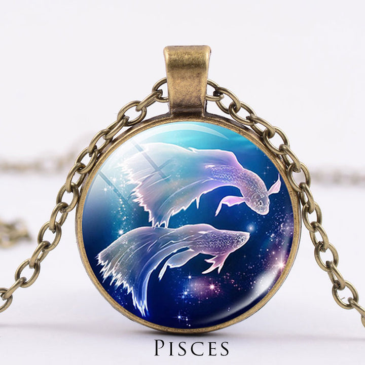 12 Constellations of the Zodiac Moon Starry Sky Protection Blessing Necklace Pendant