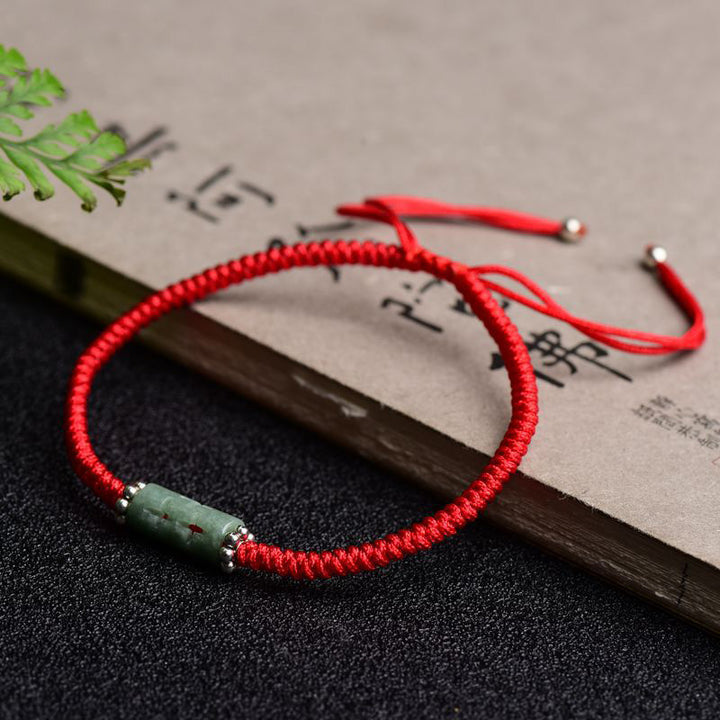 Buddha Stones Natural Jade Companion Lucky Red String Bracelet