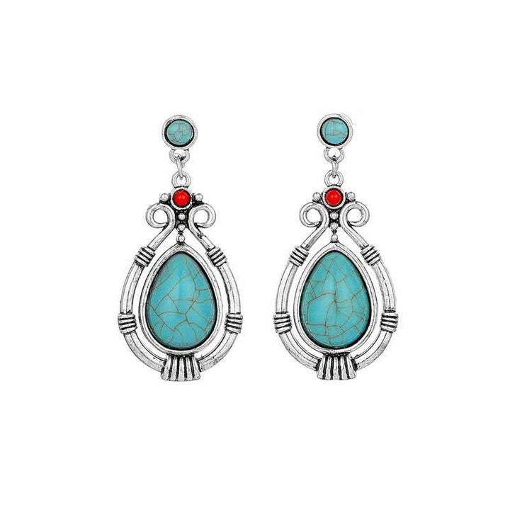 Tibet Vintage Turquoise Waterdrop Strength Drop Dangle Earrings Clips