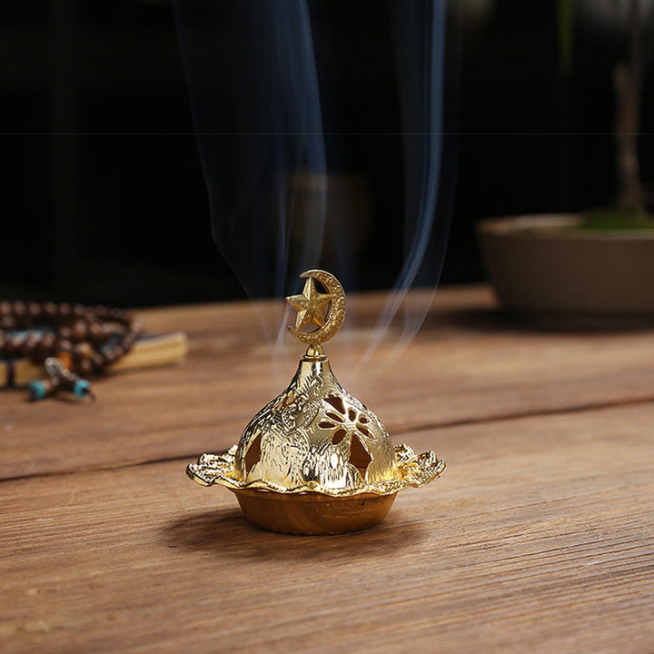 Gold Gourd Star Feather Spiritual Meditation Mini Alloy Metal Incense Burner