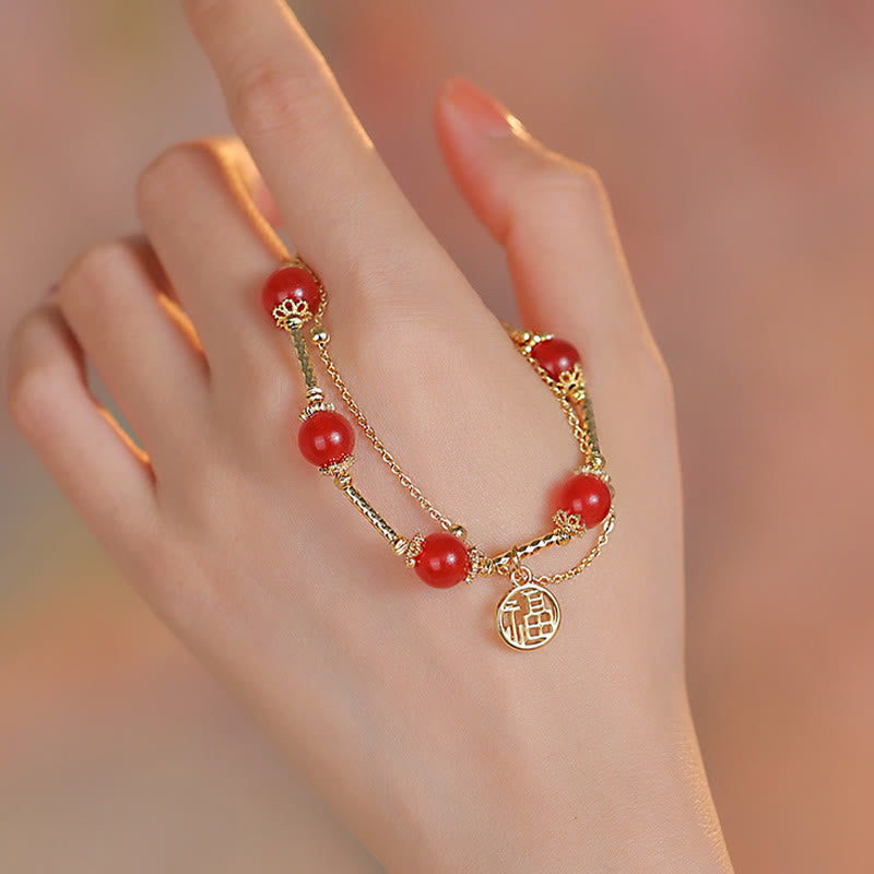 Buddha Stones Red Agate Fu Character Charm Self-acceptance Bracelet