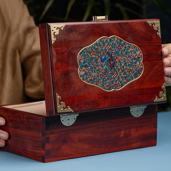 Antique Handmade Red Sandalwood Rosewood Jewelry Storage Box Lockable Solid Wood Gift Organizer Box