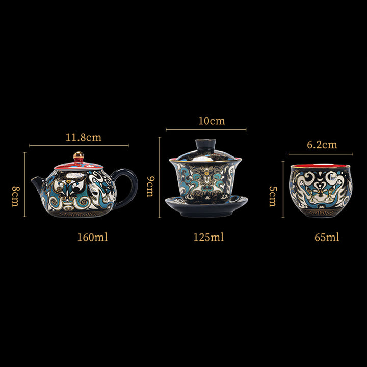 Buddha Stones Peking Opera Mask Pattern Ceramic Gaiwan Sancai Teacup Kung Fu Tea Cup And Saucer With Lid Teapot