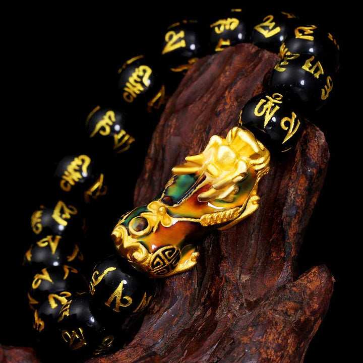 FengShui PiXiu Obsidian Om Mani Padme Hum Wealth Bracelet