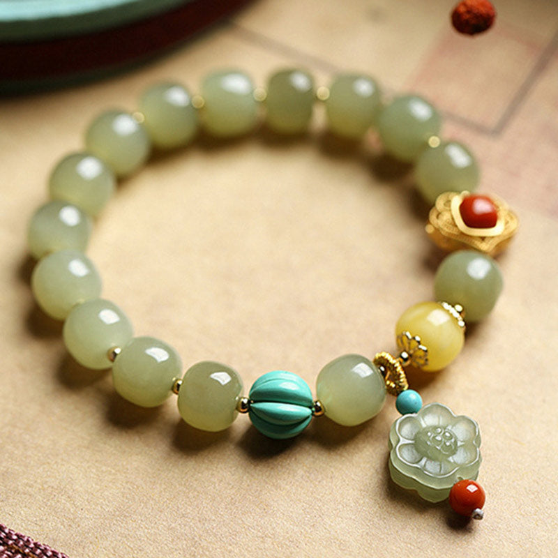 Jade Amber Lotus Bead Luck Bracelet