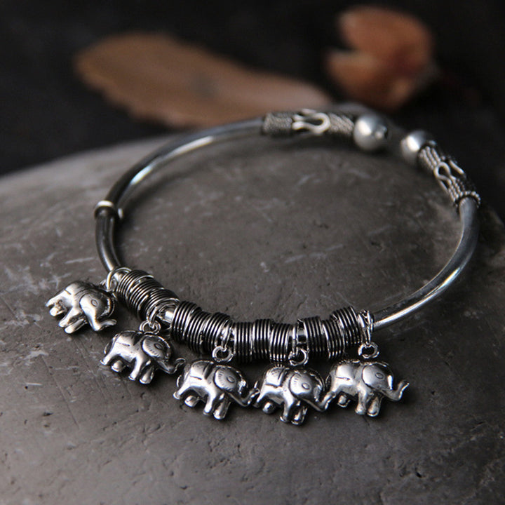 925 Sterling Silver Elephant Strength Bracelet Bangle