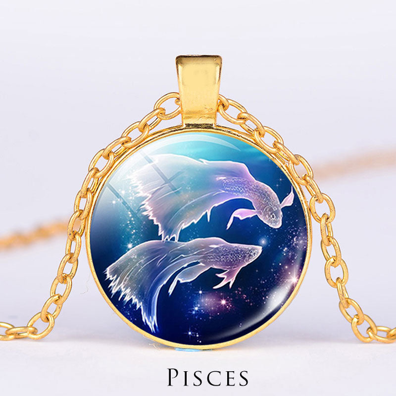 12 Constellations of the Zodiac Moon Starry Sky Protection Blessing Necklace Pendant