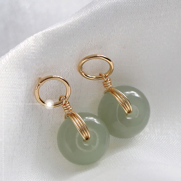 Round Jade Peace Buckle Luck Drop Earrings