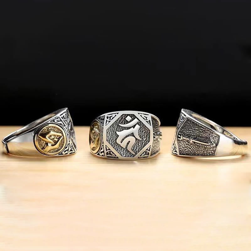 Buddha Stones 925 Sterling Silver Sanskrit Design Carved Protection Adjustable Ring