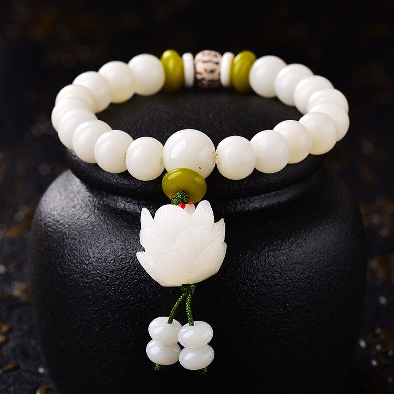 Buddha Stones Lotus Natural White Bodhi Seed Luck Bracelet