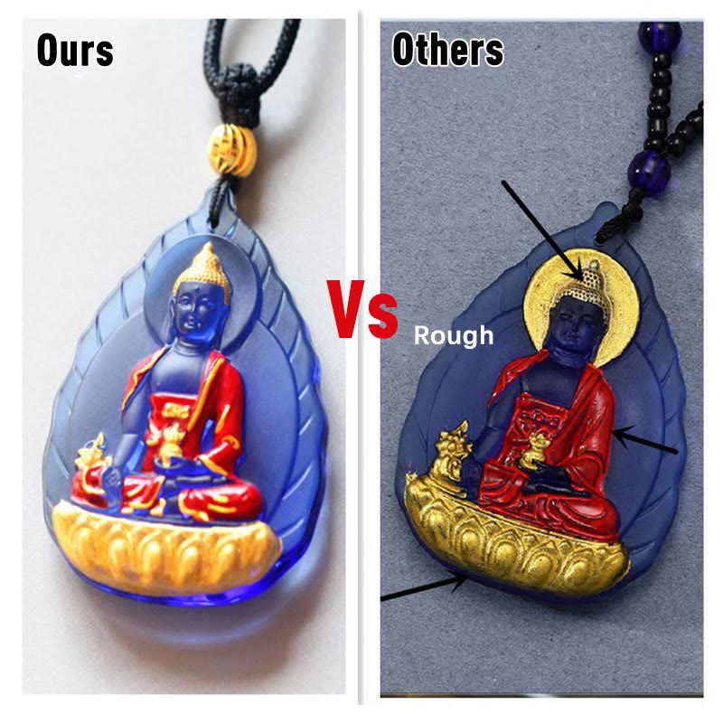 Buddha Stones Tibet Medicine Buddha Liuli Crystal Compassion Necklace Pendant