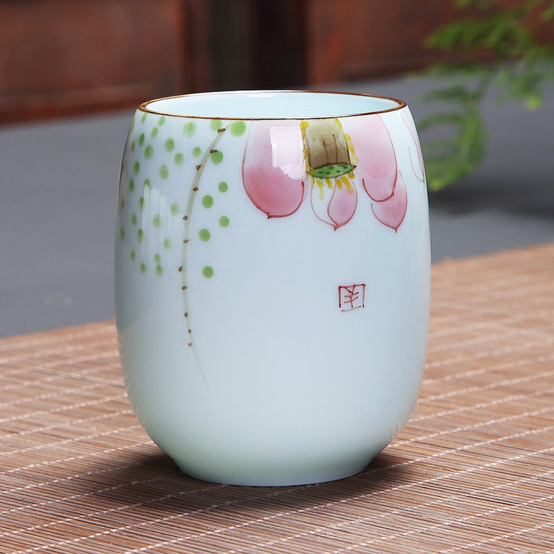 Buddha Stones Koi Fish Lotus Landscape Dandelion Peony Flower Ceramic Teacup Kung Fu Tea Cup