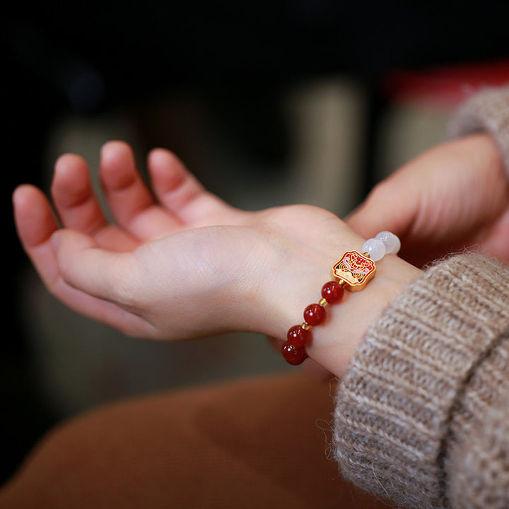 Buddha Stones Red Agate White Agate Strength Healing Bracelet