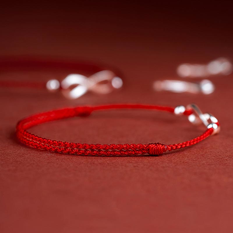 Buddha Stones 925 Sterling Silver Endless Knot Protection Luck Red String Bracelet Anklet